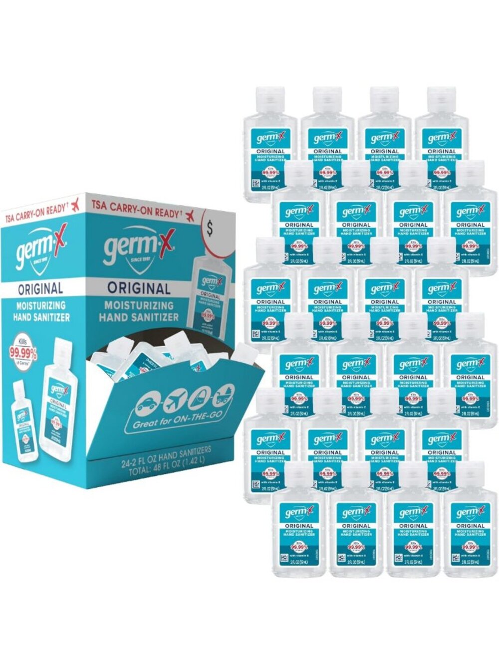 Moisturizing Hand Sanitizer Gel with Vitamin E, Travel Size, No Rinse, 24 Pack